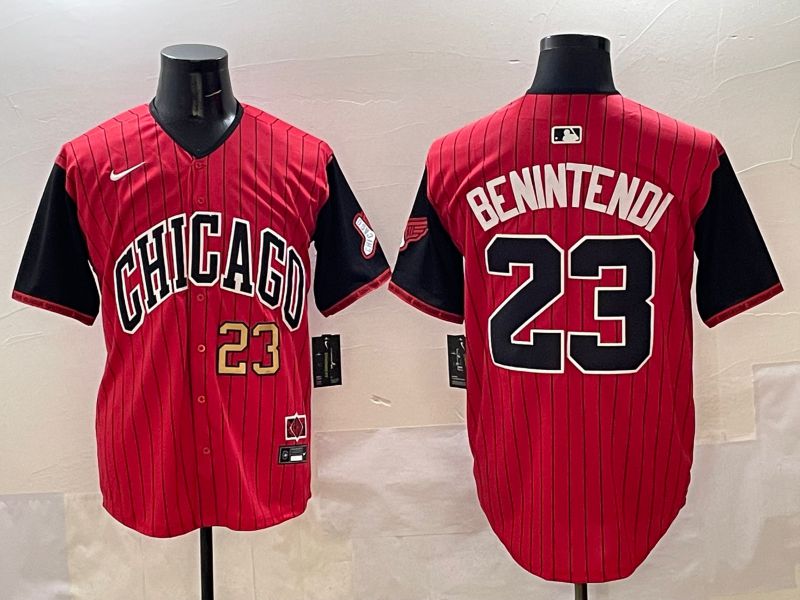Men Chicago White Sox 23 Benintendi Red Stripe Joint Name 2025 Nike MLB Jersey style 4